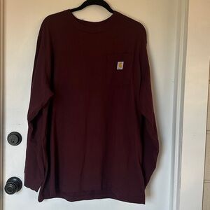 Mens Carhartt Loose Fit Long Sleeve Shirt Pocket Logo Maroon Size Large